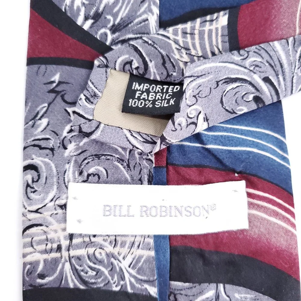 Bill Robinson Men 100% Silk Tie Grey Multicolor Size 58x4 - NWOT